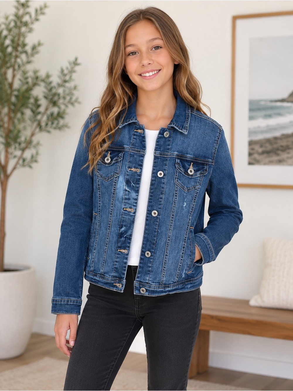 abercrombie kids Distressed Medium Blue Denim Jacket